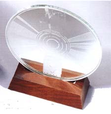 Glass Compact Disc on Walnut Base