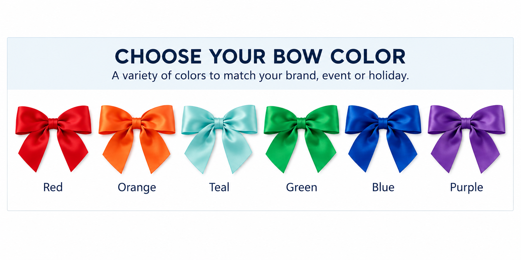 Bow color choices including red, orange, teal, green, blue and purple