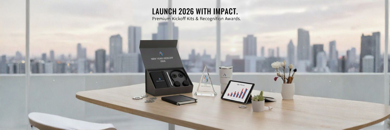 Premium 2026 corporate kickoff gift kits and recognition awards for employee appreciation