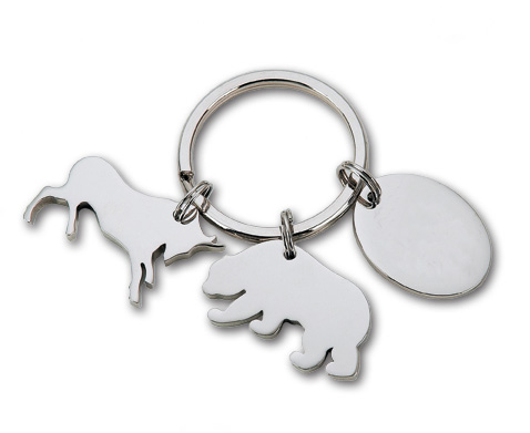 Silver Bull and Bear Key Tag