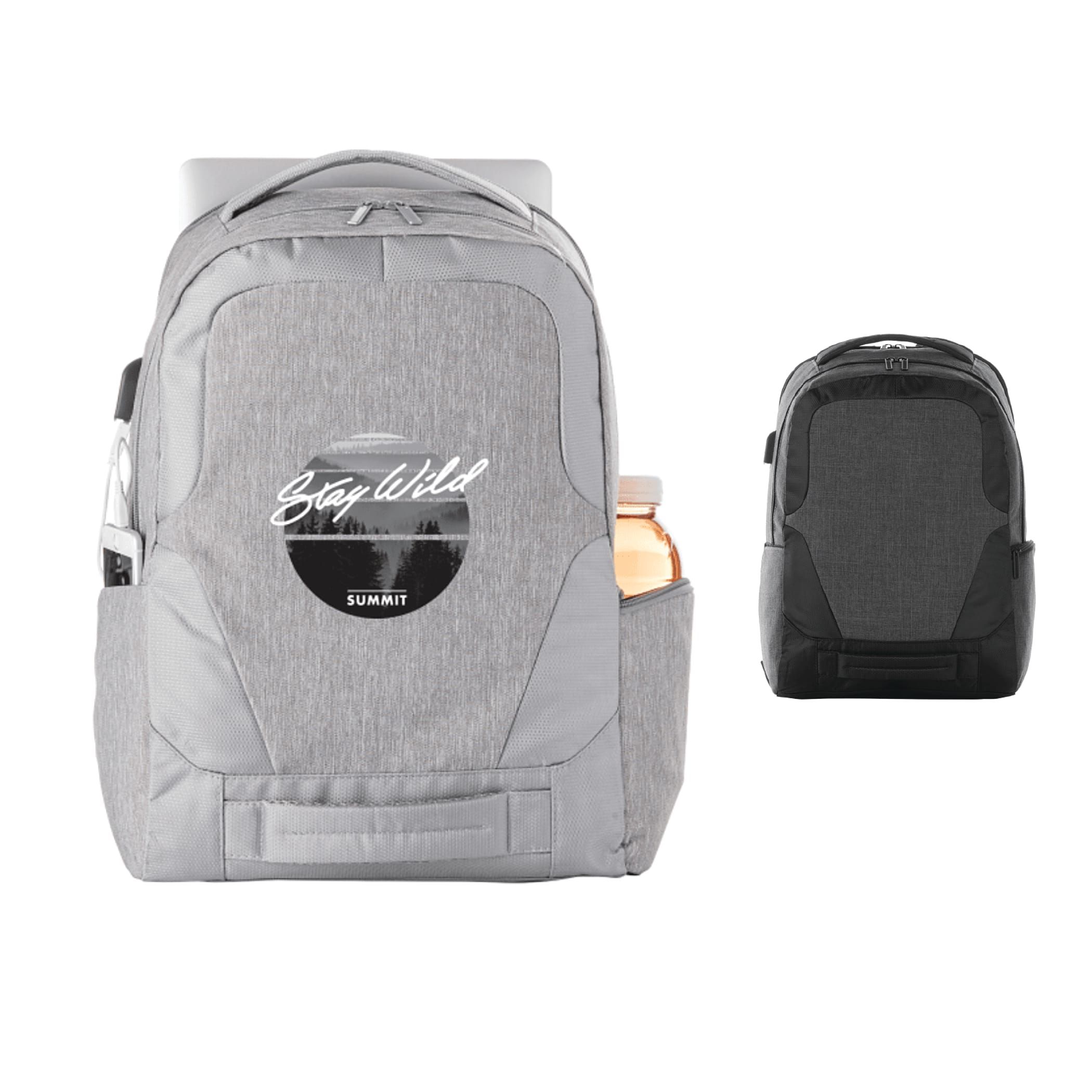 Custom 17" TSA Laptop Backpack with USB Overland | Gray | branded promotional merch with logo for bulk corporate gifts Custom 17" TSA Laptop Backpack with USB Overland | Gray | branded promotional merch with logo for bulk corporate gifts
