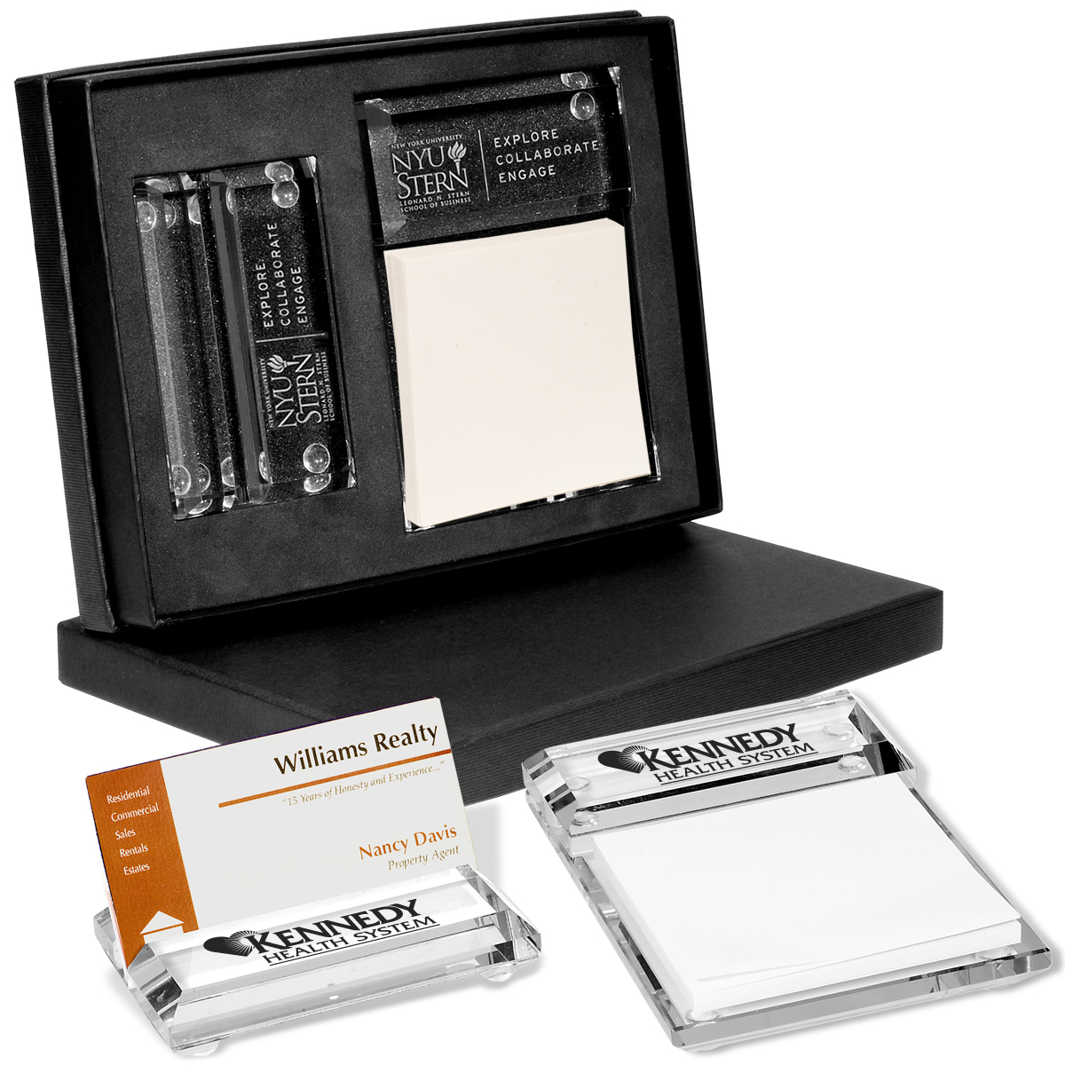 Cut Glass Business Card Holder and Memo Pad Set