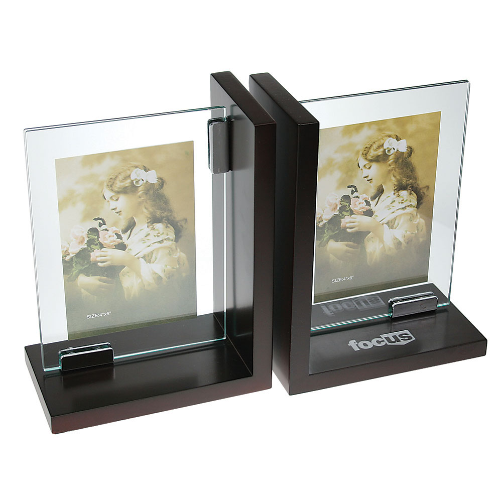 Ebony Wood Glass Frame Bookends