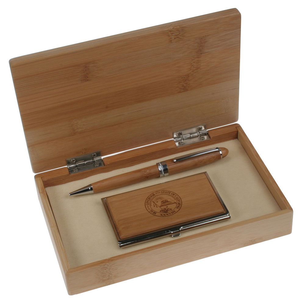 Bamboo Business Card and Pen Gift Set