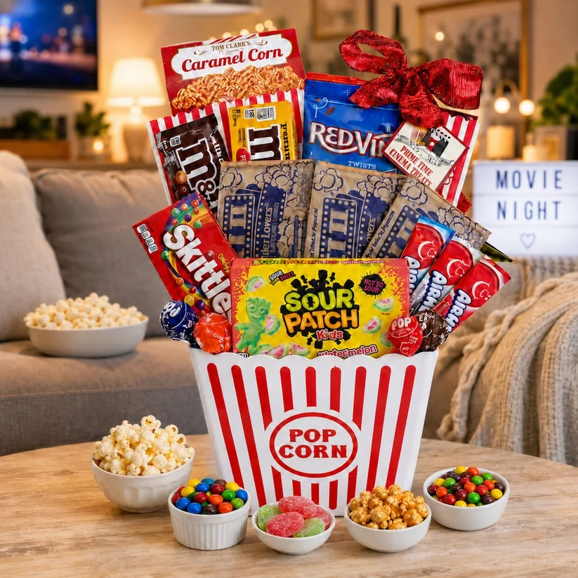 Movie Night Snacks with reusable popcorn bowl
