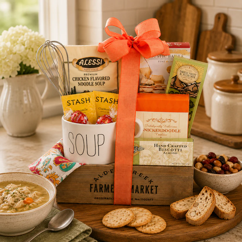 Gift Basket with Soup Mug and Snacks