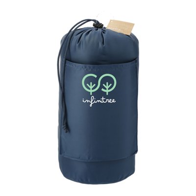 Packable puffy blanket with logo  navy (front view)