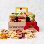 Hearty Salami, Cheese, Nuts, and Dried Fruit in Wooden Gift Crate